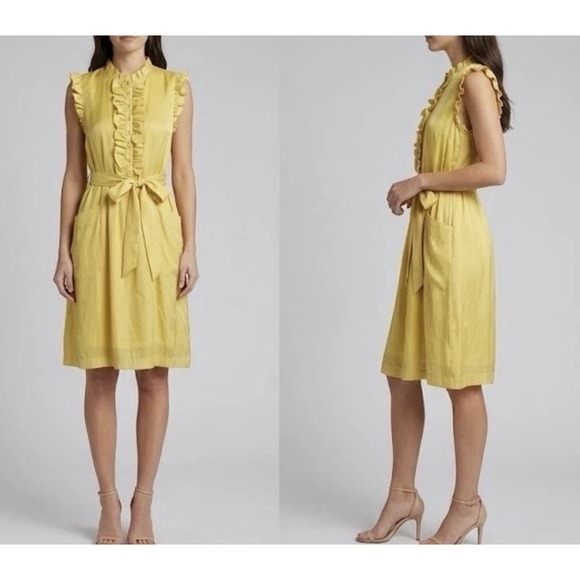 Lucy Paris Dresses & Skirts - Lucy Paris A-Line Dress S Yellow Ruffled Knee Length Flutter Sleeve Waist Belt